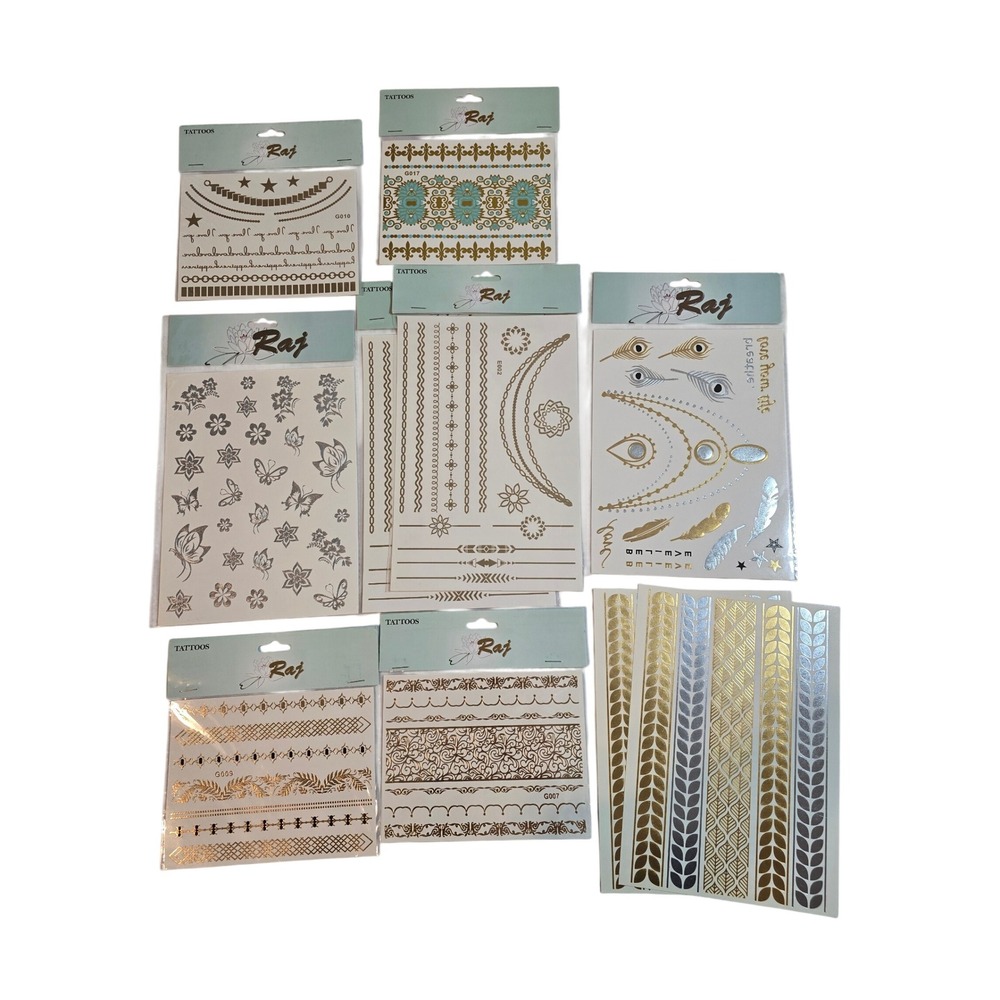 Raj Metallic Temporary Tattoos Body Art Gold Silver Henna Style Stickers Lotβ